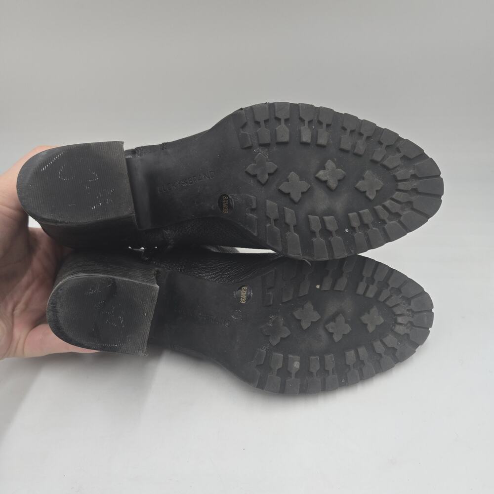 Lucky Brand Women’s Sz 8.5 Natlee Bootie Black Leather Block Heel Double Zipper - Picture 6 of 8